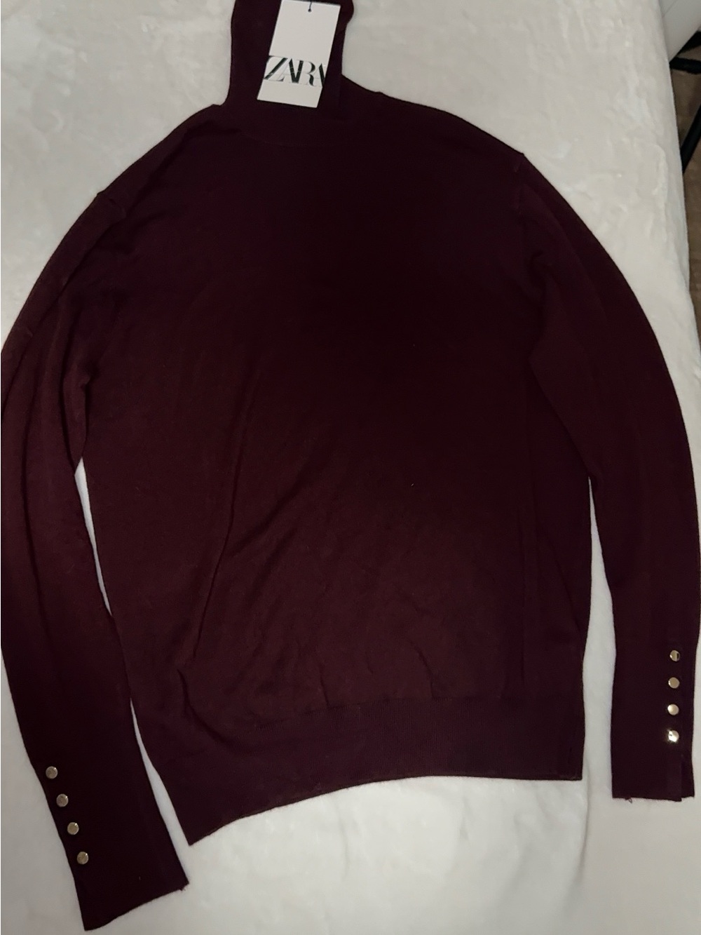 Zara Women Wine/Burgundy Turtleneck Sweater with Gold Buttons